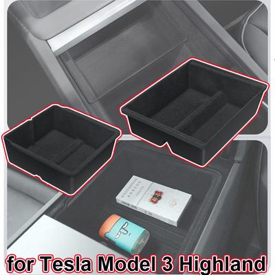 For Tesla Model 3+ 2024 New Console Armrest Box Hidden Organizer Flocking Storage Box Tesla Model3 2024+ Interior Accessories