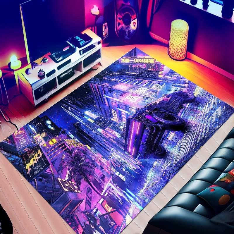 Living Room Carpet  Rock Punk Personalized Car Pattern Rug Living Room Bedroom Anti Slip Mat Home Decoration