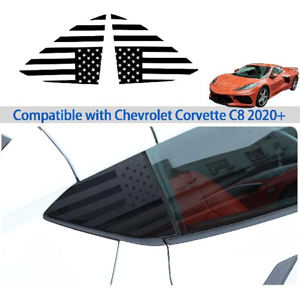Rear Side Window American Flag Decal Fit for Chevrolet Corvette C8 2020-2024, Rear Side Window Sticker, American Flag Rear Side Window Decal Sticker