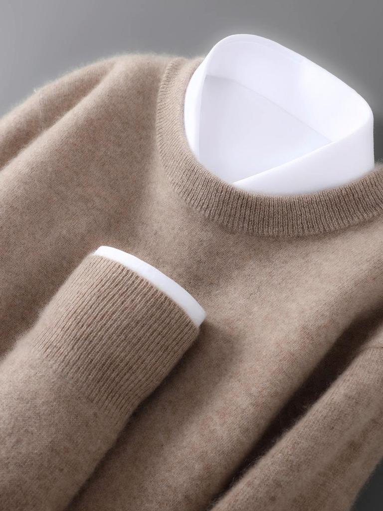 Men's Plus Size 100% Pure Wool Round Neck Cashmere Sweater - Autumn/Winter Casual Knit Pullover