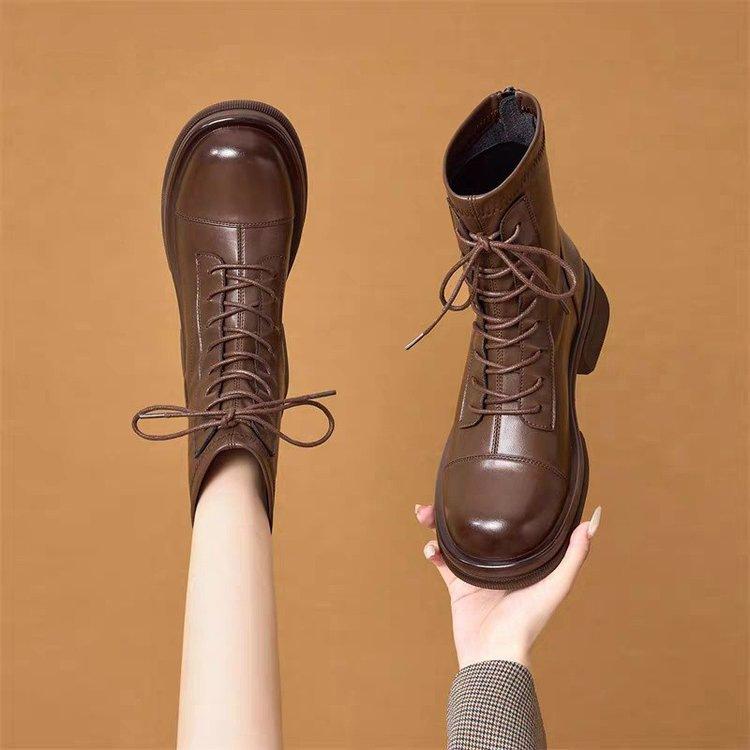 Fashion flat-soled soft-soled boots for women's autumn and winter new fashion British style versatile elastic thin boots retro Martin boots for women