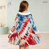 Girls Navy Blue Printed High Neck Long Sleeve A Line Flared Dress With White Fur Trim And Bow