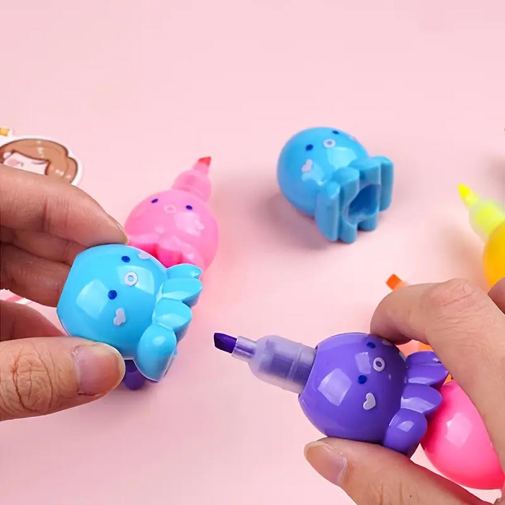 5 Colors Cute Octopus Highlighter Pen - Fluorescent Drawing And Graffiti Marker For School And Office