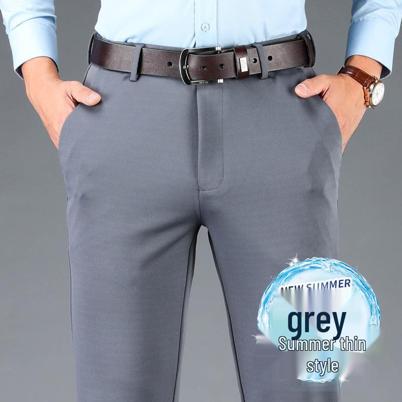 Pánské podzimní/zimní kalhoty s vysokým pasem, elastické, s rovnými nohavicemi, volné, ležérní - nežehlivé, styl středního věku