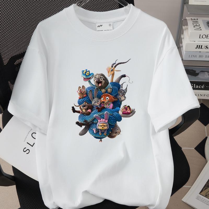 Hot Selling Cartoon Animal Print Pure Cotton T-shirt - 260g, Round Neck, Short Sleeve, Adult