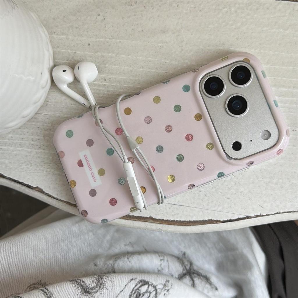 Colorful Polka Dot Round-Edge Phone Case for iPhone 14/13/Apple 17/16/15 Pro Max with Drop Protection