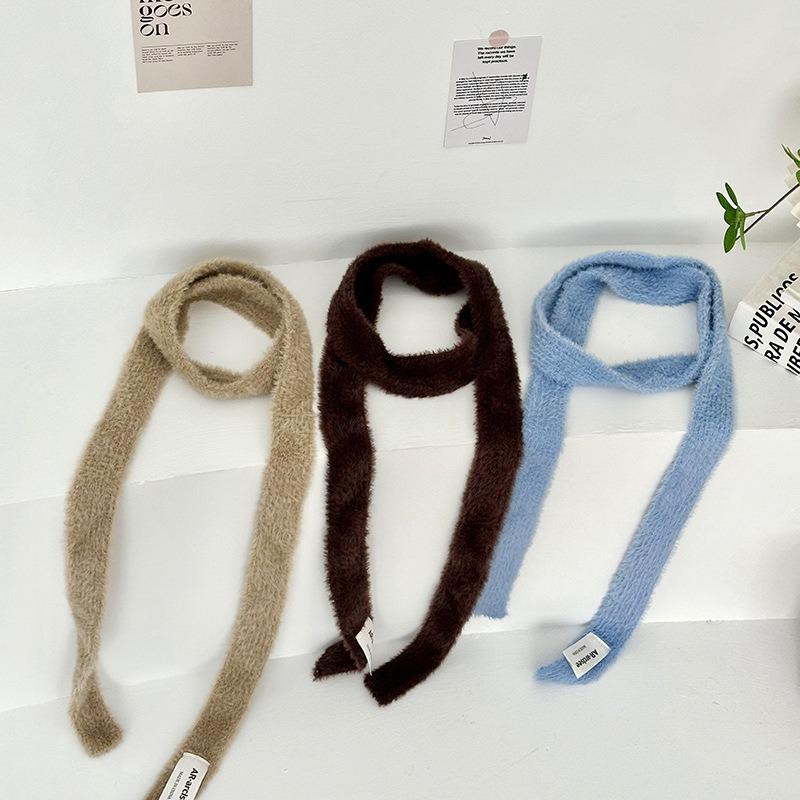 Scarf women's winter advanced sense niche design fluffy narrow strip solid color decoration warm autumn and winter scarf scarf scarf