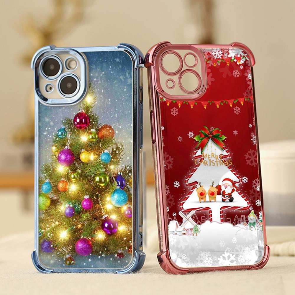 Ae114 Merry Christmas Christmas Tree Art Electroplated TPU Phone Cases for iPhone 16 15 13 11 Pro Max 14 Infinix Smart 8 Four Corner Protection Cover