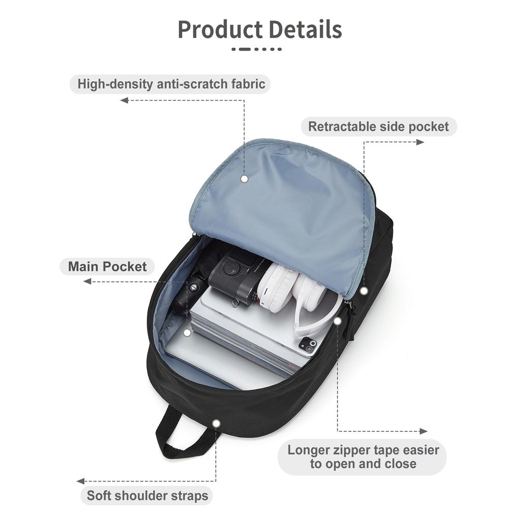 University Laptop Backpack Leisure School Backpack High School College Backpack, Black Commuter Nylon Backpack for Women Men
