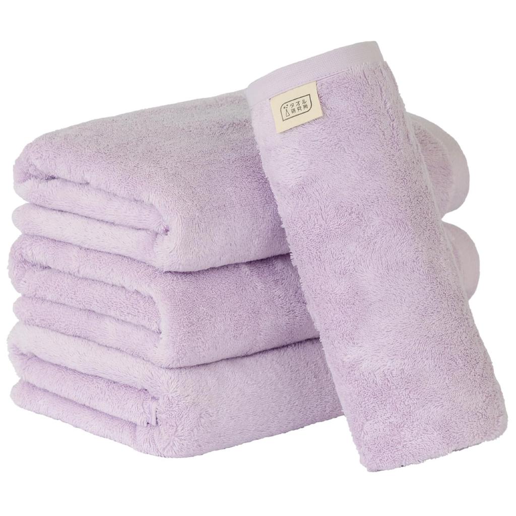 Towel Laboratory Bath Lilac Set of JapanTechnology [Naturally Soft] #024 Towels, Purple, 4, Soft, Thick, Smooth, Long-Lasting, Fast-Absorbent,