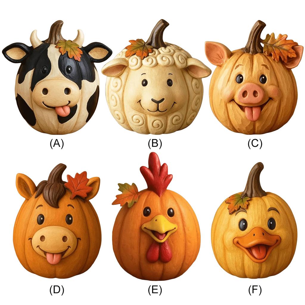 1Pc Funny Farm Animals Statue Farmhouse Pumpkin Figurines Pumpkin Table Ornaments for Autumn Halloween Thanksgiving Home Indoor
