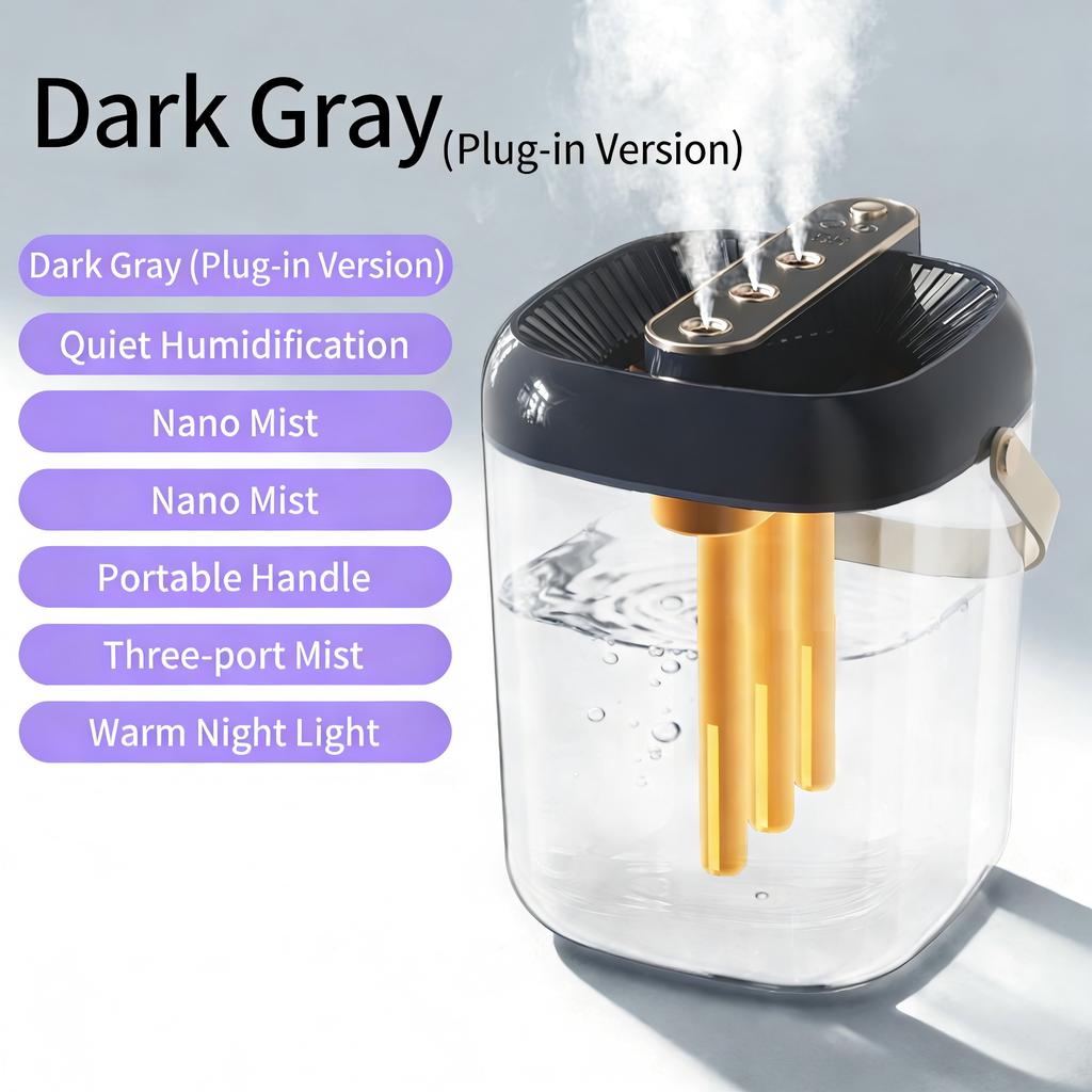Intelligent 3-Spray Humidifier - 2L Large Capacity Water Tank, Warm Night Light, Waterless Protection, 4-Speed Mist Adjustment