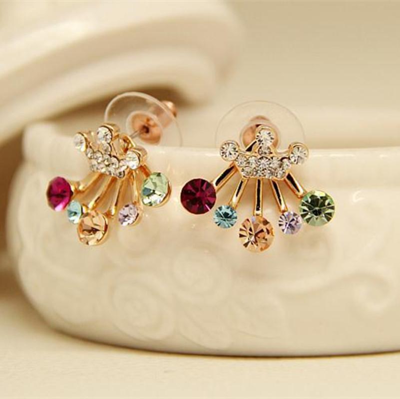 2024 Fashion Gold Cute Color Ful Bow Crystal  Earrings Elegant Crown Stars Crystal Earrings Bohemian Earrings Women's Jewely