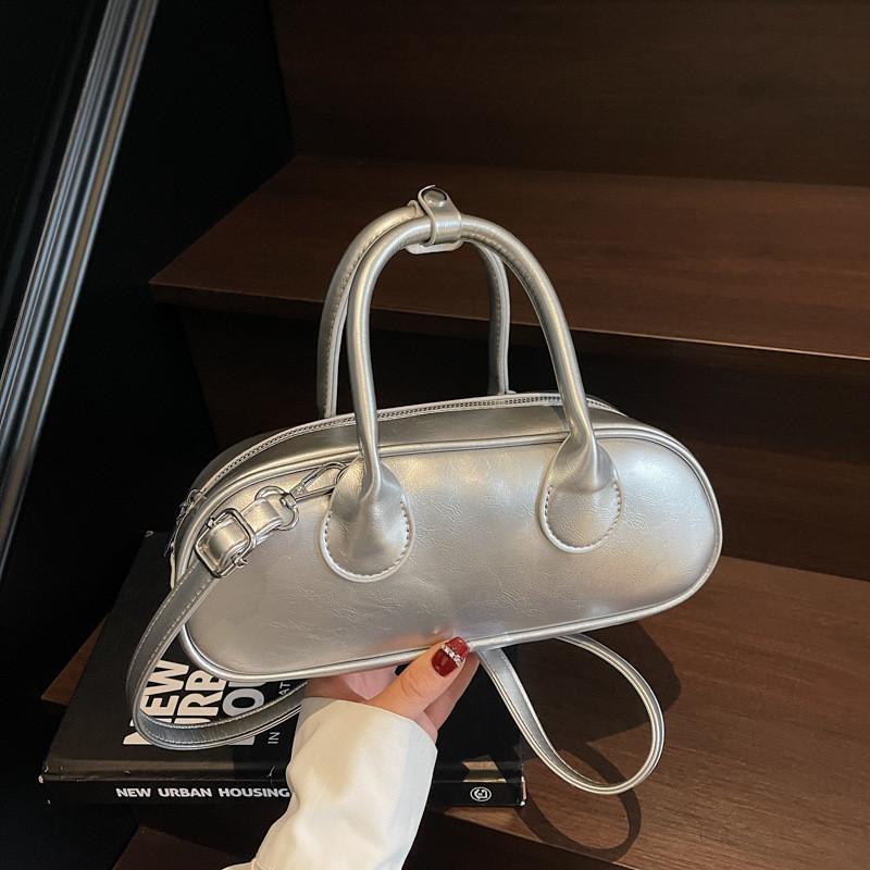 Versatile Color Solid Pu Boston Bag Zipper Closure Women Accessories Bags Travel