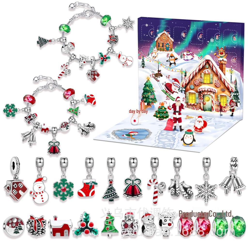 Kinder DIY Handgemachter Schmuck Perlen Schneemann Adventskalender - 24 Fächer Weihnachtsgeschenk