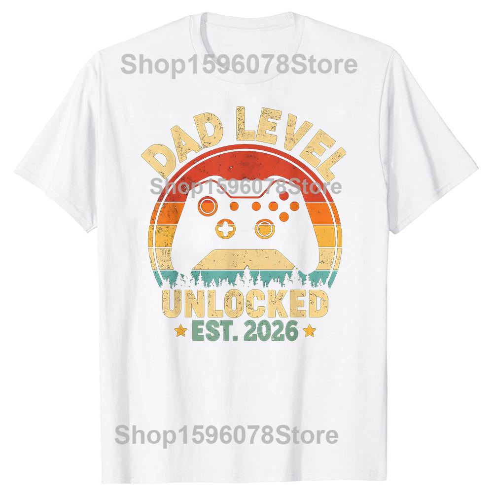Funny Dad Level Unlocked 2026 Leveled Up To Daddy Video Gamer TShirt Summer Men T Shirts Cotton Short Sleeve Oversized Tops S