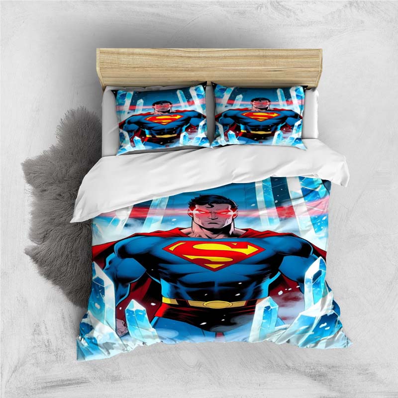 Comfortable 3D Cartoon Superhero Bedding Set, Including Duvet Cover, Pillowcases and Children's Set.