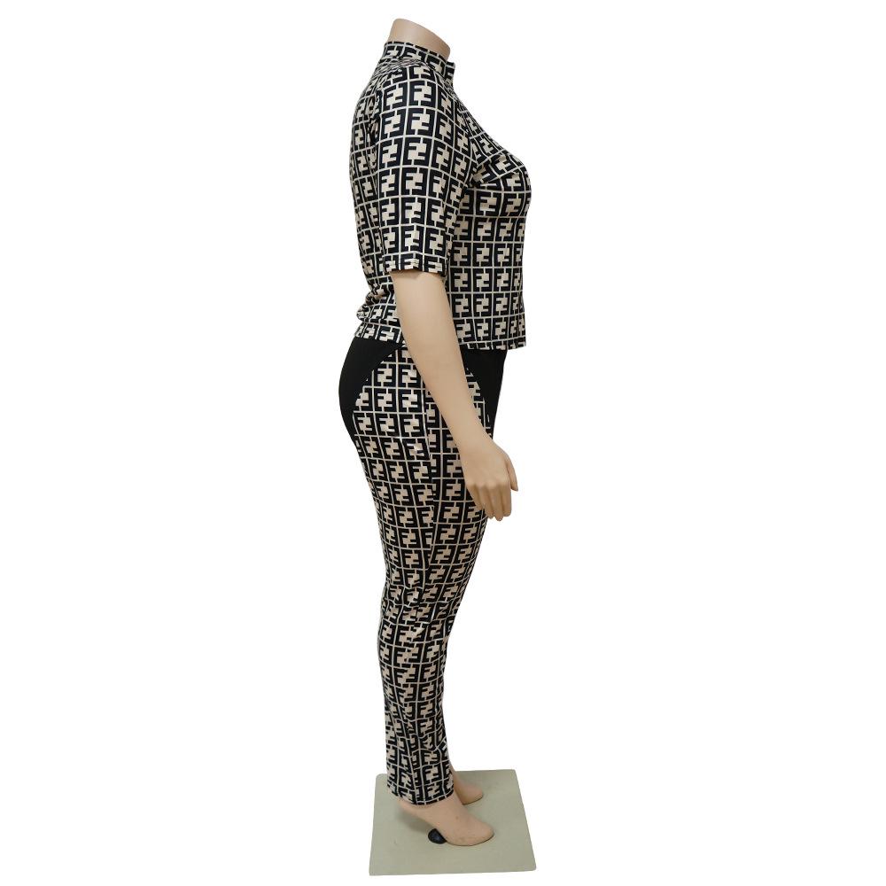 Women's Plus Size Digital Print Two-Piece Set - European & American Casual Style
