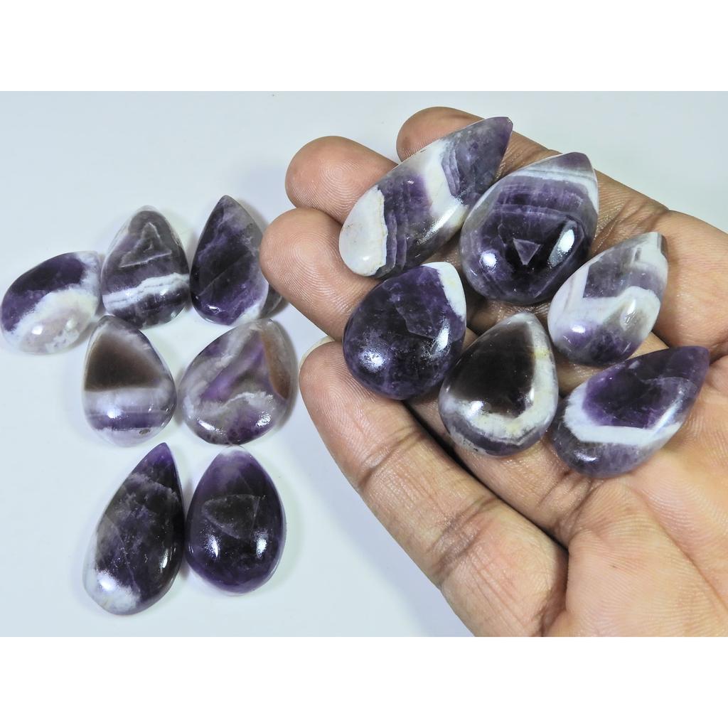 366Cts. Natural Amethyst Lace Agate Pear Cabochon Loose Gemstone 13 Pcs Lot C-797