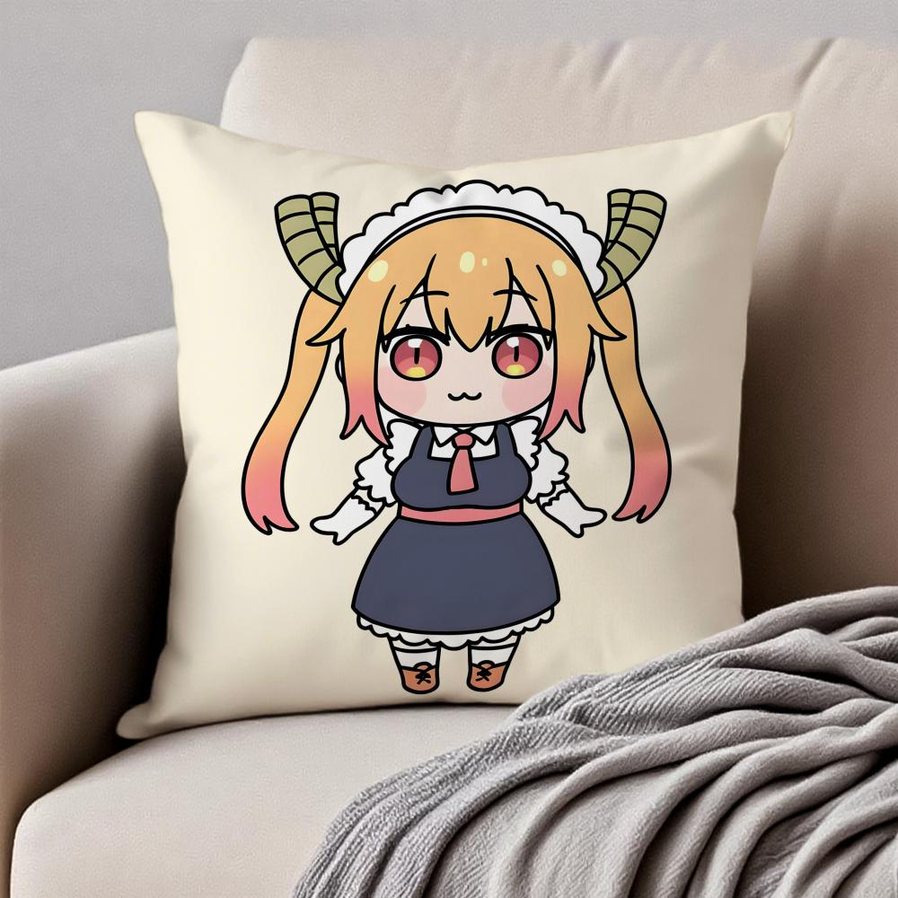 Cute Anime MMiss Kobayashis Dragon Maid Cushion Cover Pillowcase Antidustmite Invisible Zipper Short Plush Sofa Cushion