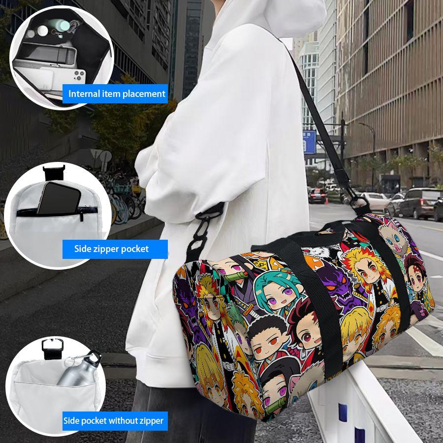 Demon Slayer Anime Print Duffel Bag, Large Capacity Multi-pocket Travel Gym Bag, Overnight Weekender Bag for gift