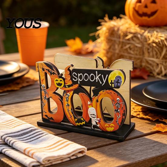 Creative Wood Napkin Organizer Halloween Wooden Holder, Cute Pastel Pumpkin Ghost Black Cat Tabletop Tissue Dispenser, Waterproof Festive Home Accents