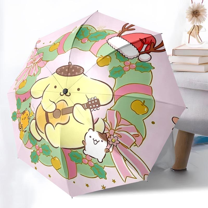 1pc Christmas Pompompurin Automatic Folding Umbrella - Portable 3-Fold Design with 8-Rib Iron Frame, Perfect Holiday Gift for Fans, Travelers, Everyda