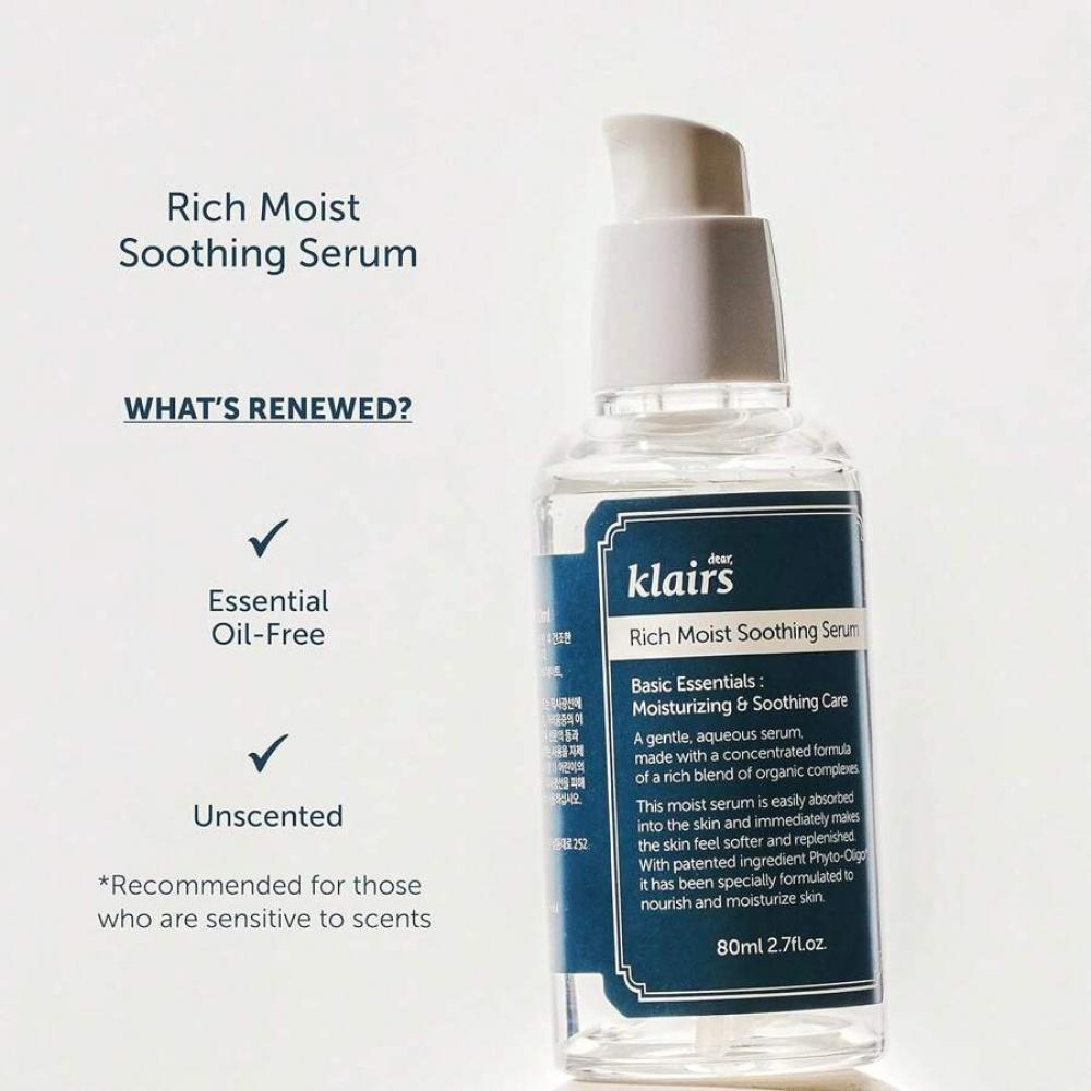 Dear, Klairs Rich Moist Soothing Serum 80 Ml, Instant Absorption, Non-Greasy, Hydration, Cooling, Basic Care, Unscented, Renewal