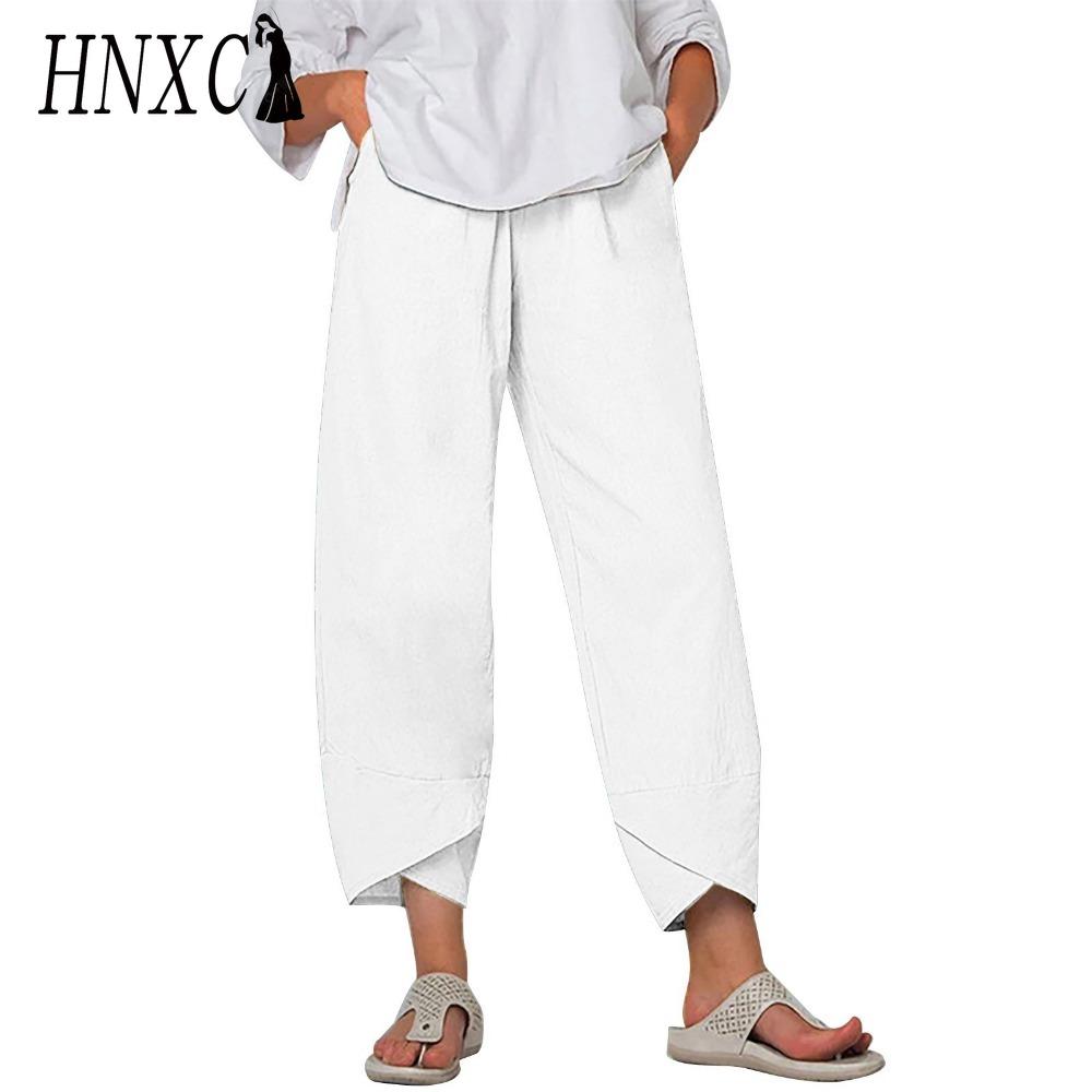 HNXC Damenmode, lässig, einfarbig, bedruckt, hohe Taille, Hosen und Caprihosen