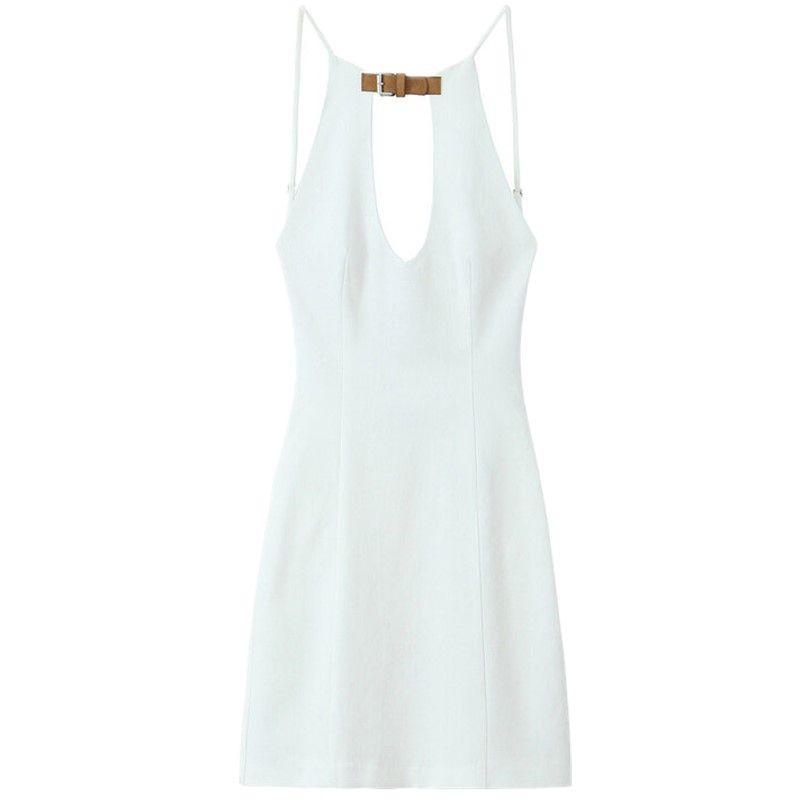 

Fashion Style 2024 Summer New Arrival Women s Clothing Stylish All-Matching Slim Fit Hanging Collar Short Dress 8342310 White L