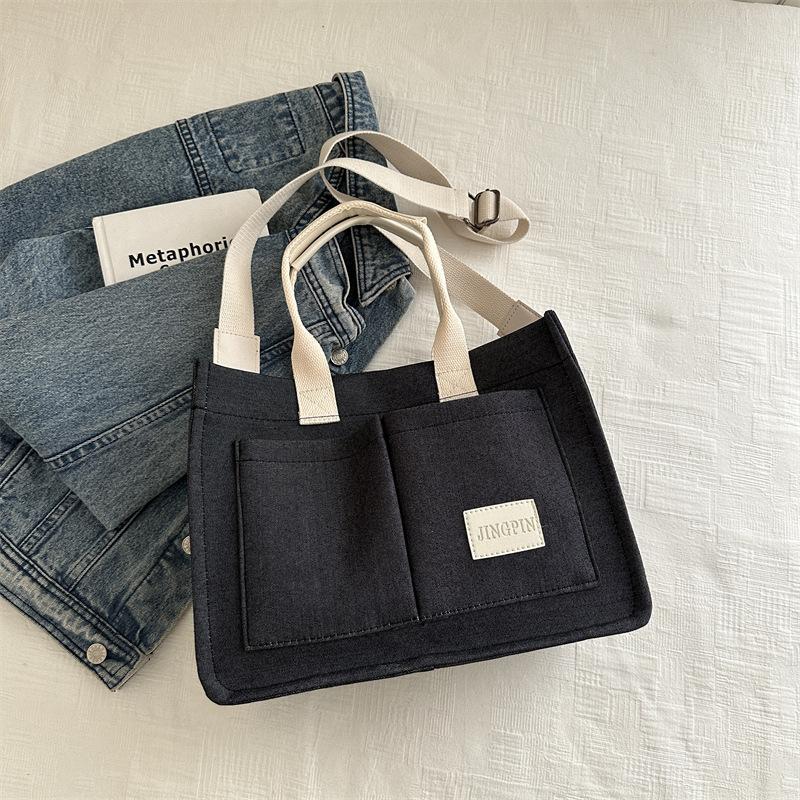 

Простая сумка через плечо из хлопка и льна, сумка-тоут, фактура в иностранном стиле, вместительная сумка-мессенджер для поездок на работу. чёрный