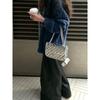 IELGY women's patent leather square bag, versatile tofu bag, high-end silver diamond shoulder chain bag.