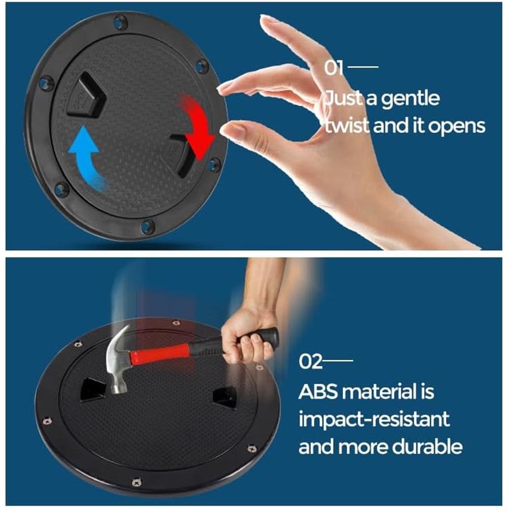 Černé kulaté protiskluzové kontrolní poklopy - velikosti 4", 6", 8" s odnímatelným krytem - ABS plastový odšroubovací kryt přístupového poklopu pro kajak, jachtu, černý