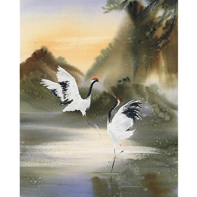 DIY 5D diamantový malířský jeřáb Jeřábový křížový steh Diamantové vyšívání Prodej kulatých vrtacích kamínků