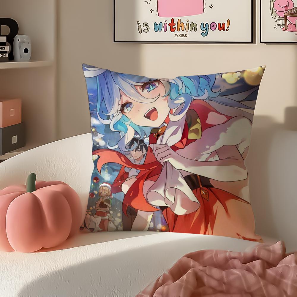 Game Genshin Furina Cushion Cover Pillowcase Short Plush Invisible Zipper Room Sofa Cushion Cover