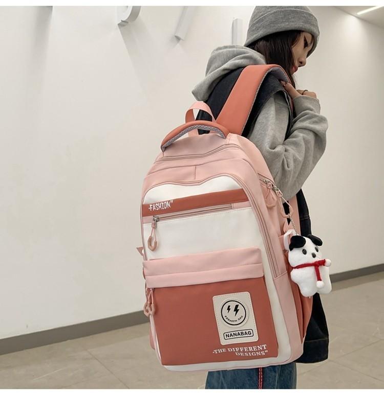 Retro Workwear Style Large Capacity Backpack Women Korean Version High School Students Color-blocking Trendy Shoulder Bag Men Travel Backpack