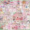 Kawaii Bear & Rabbit Emoji Stickers: Waterproof, Traceless Decor for Planners, Bottles & Phone Cases (Pink Series)