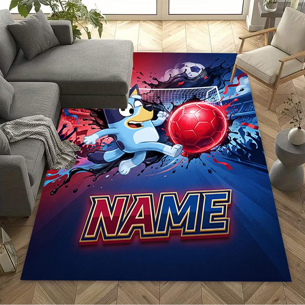 Bluey's Soccer Adventure Customizable Name Carpet Design for Hallway Game Room Entryway Bedrooms Antislip Carpet Decorate Offices Gift for Festivals