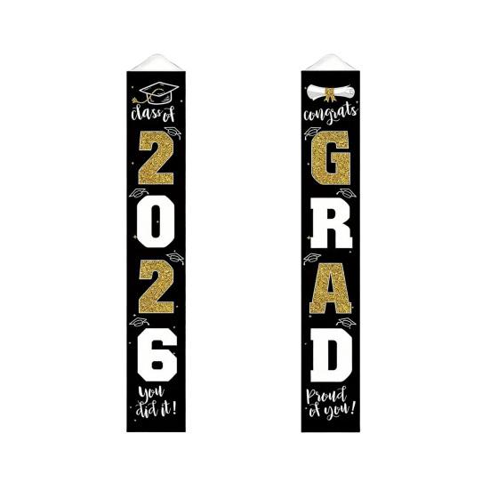 

1 Pair 2026 Graduation Decoration Class of 2026 Congrats Grad Door Sign Indoor Outdoor Front Door Porch Hanging Banner for Graduation Party Supplies A