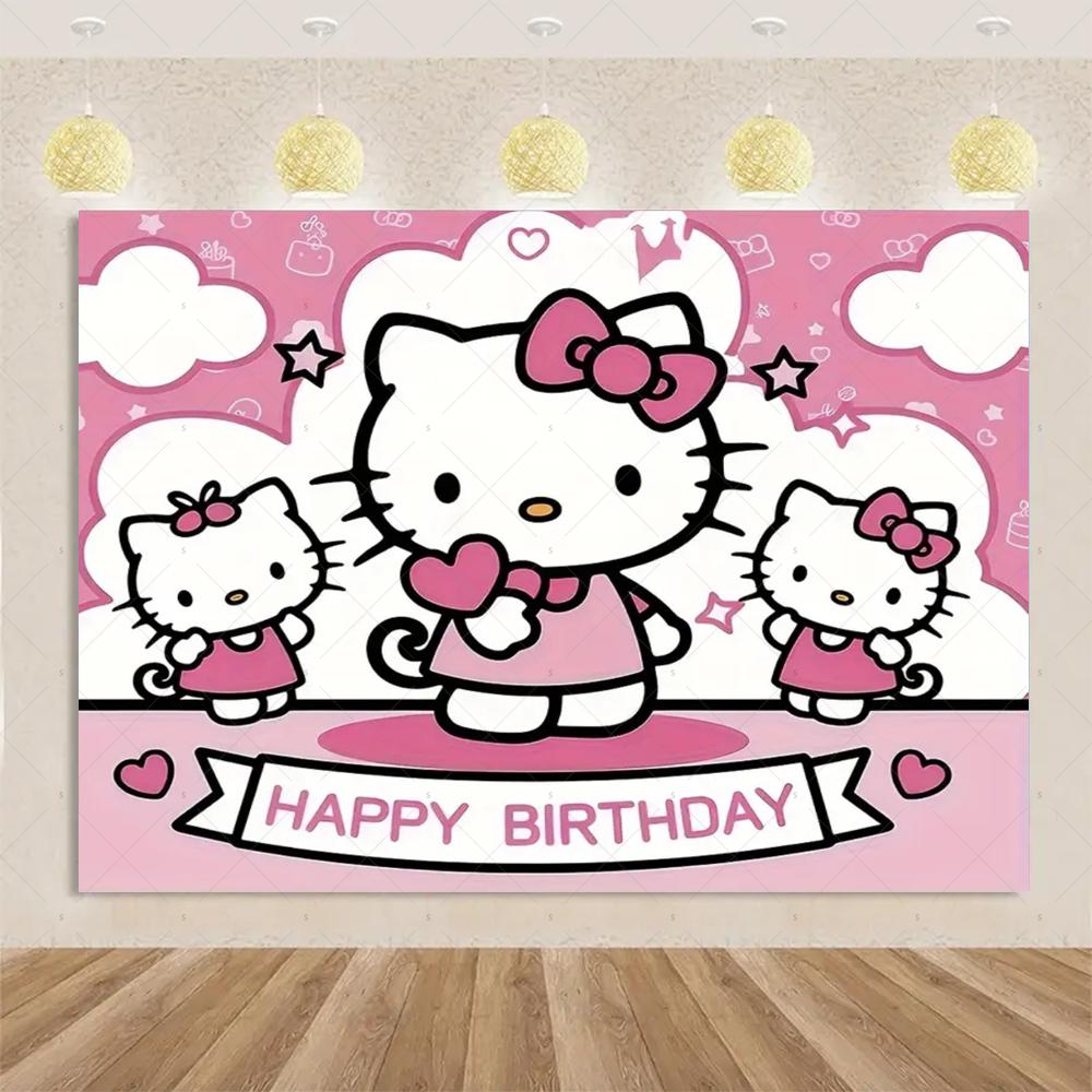 Kawaii Hello Kitty Pink graffiti in urban streets Print Tapestry Bedroom Decoration Celebration Background Design Holiday Party 74x94cm(29x37in)