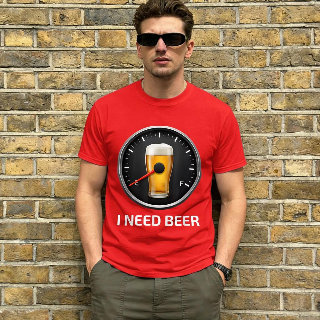 Ich brauche Bier T-Shirts für Männer Bier Tankanzeige Vintage 100% Baumwolle T-Shirt Rundhals Kurzarm T-Shirts 4XL 5XL 6XL Kleidung