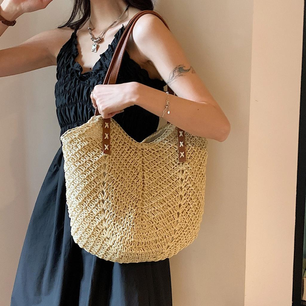 Borsa in Paglia Donna Nuova Estiva Vacanza al Mare Spiaggia Borsa Intrecciata Grande Capacità Borsa a Spalla Tote Borsa Tote Intrecciata in Paglia per Donna