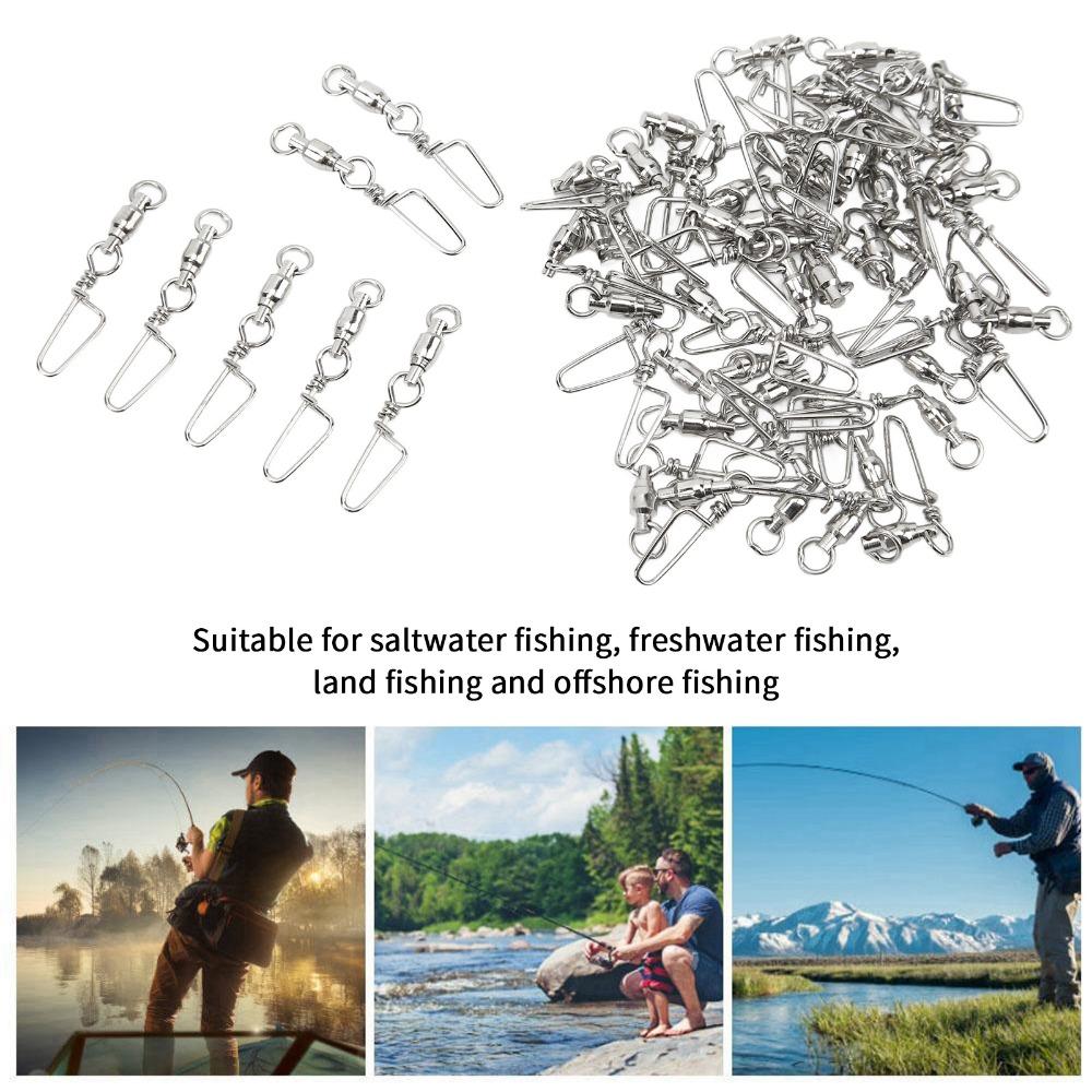 50PCS 2 Sizes Ball Bearing Swivels Stainless Steel Leader Connector  Fishing Tackle