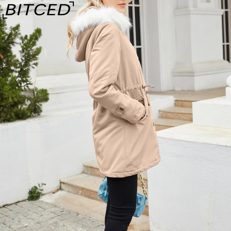 BITCED Autumn/Winter Detachable Fur Collar Women's Parka Long-Sleeved Hooded Cotton Coat Fleece Overcoat