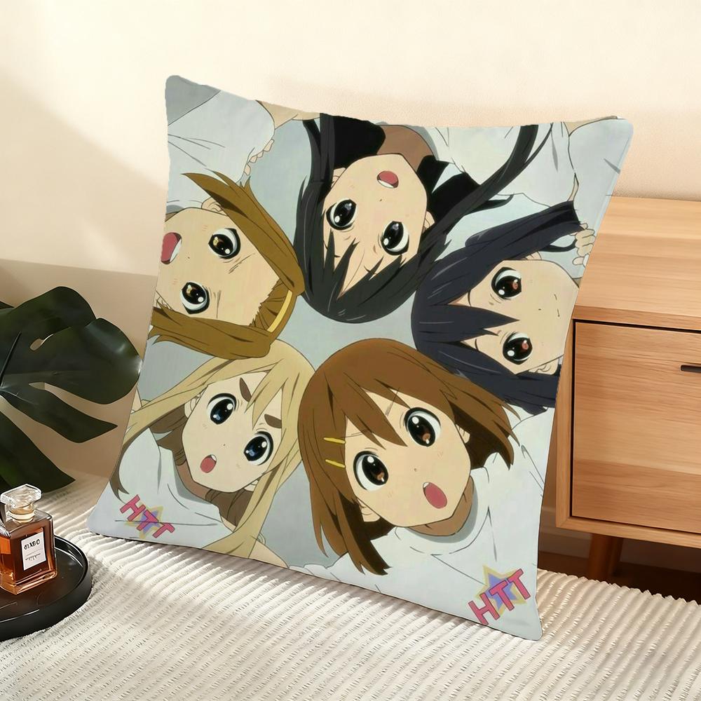 Anime K-K-On! Cartoon Cushion Cover Soft Short Plush Pillow Cover Smooth Cozy Texture Aesthetic Cushion Case Home Decor