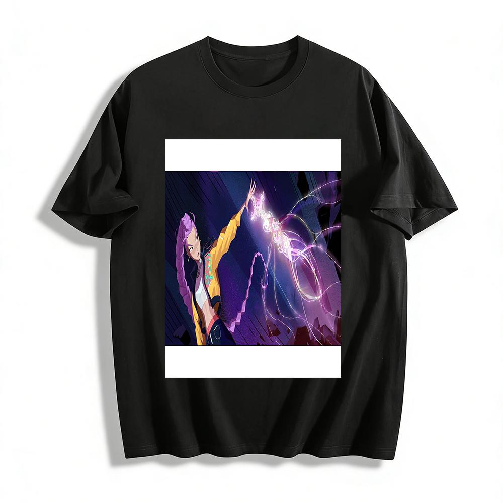 Anime Style Cool Purple-haired Psychic Girl Print Top Casual Loose Daily Versatile T-shirt Pure cotton T-shirt XXS