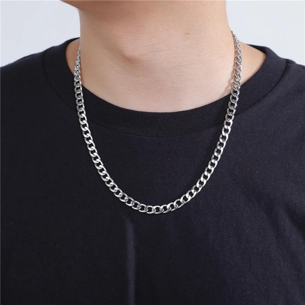 Collane Catena Cubana in Acciaio Inossidabile da 4mm-6mm per Uomo Catene Maschili Choker Catena Figaro a Scatola Gioielli Punk 50cm 60cm