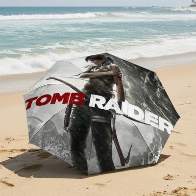 1 PC Automatic Folding Umbrella-Tomb Raider Pattern, Portable & Foldable Design with 8 Ribs, Christmas Birthday Gifts
