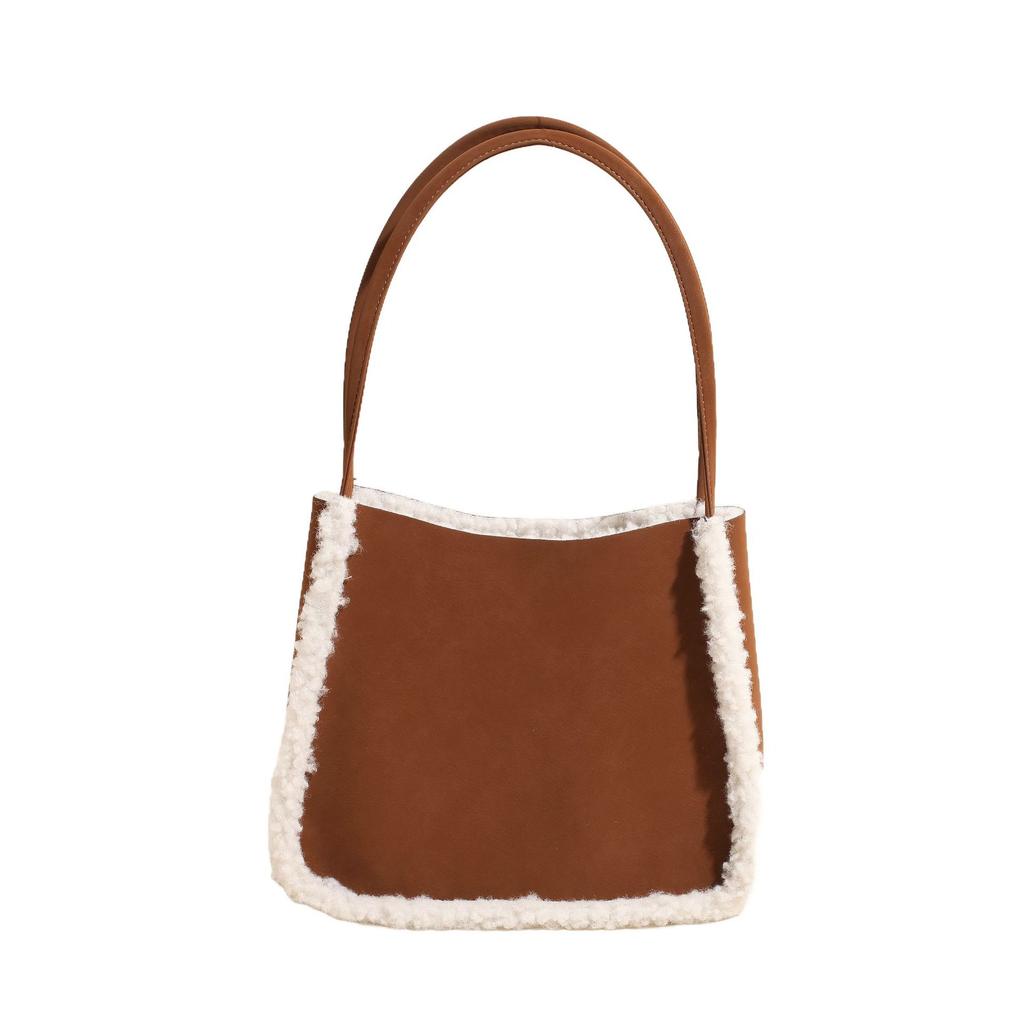 Trendy Fashion Composite Plush Bag Tote Bag Double-Sided Available Shoulder Bag Lamb Wool Matte Tote Bag