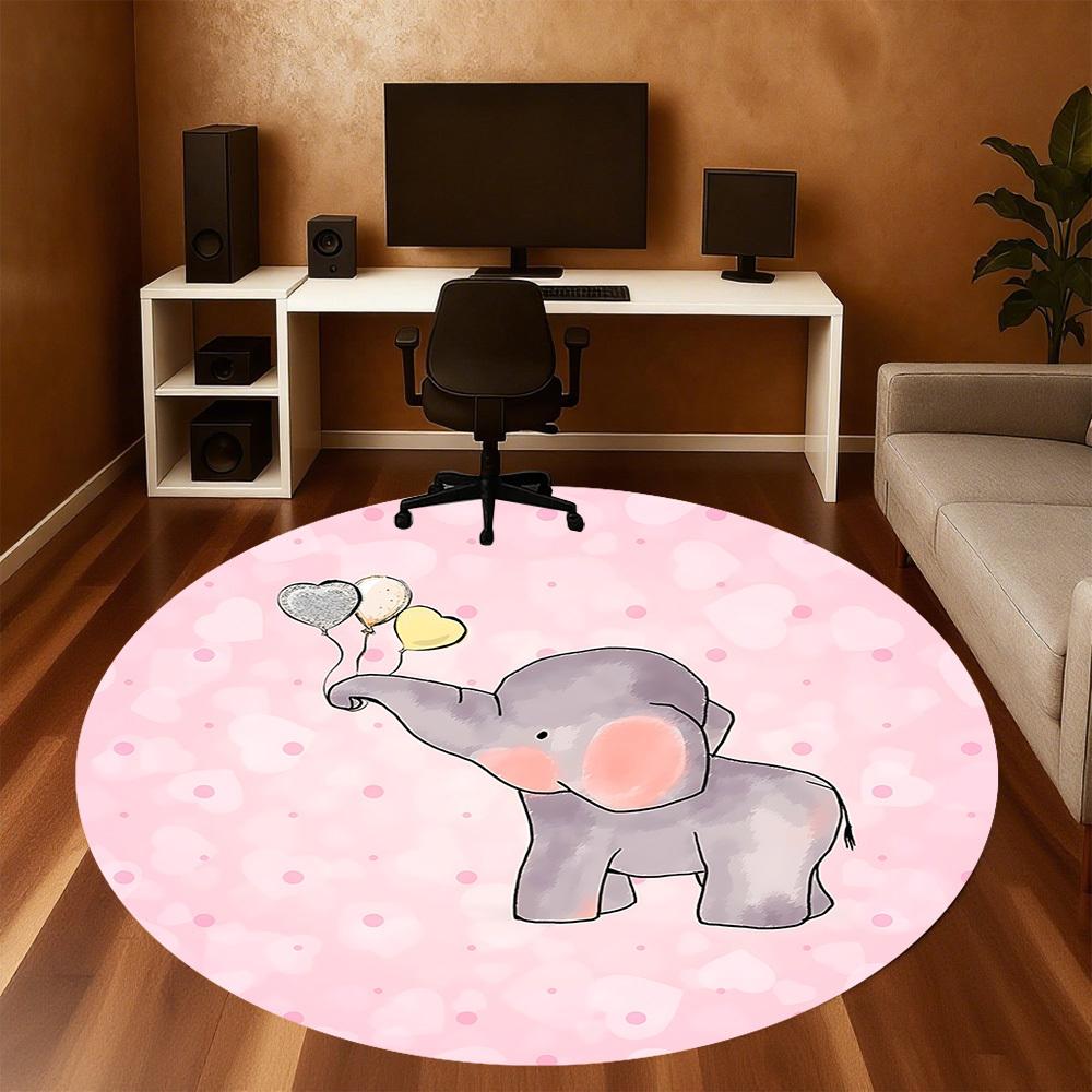 1pc Elephant Balloons Round Chair Mat Area Rug - Non-Slip, Floor Mat for Office, Bedroom, and Indoor Decor C1125307